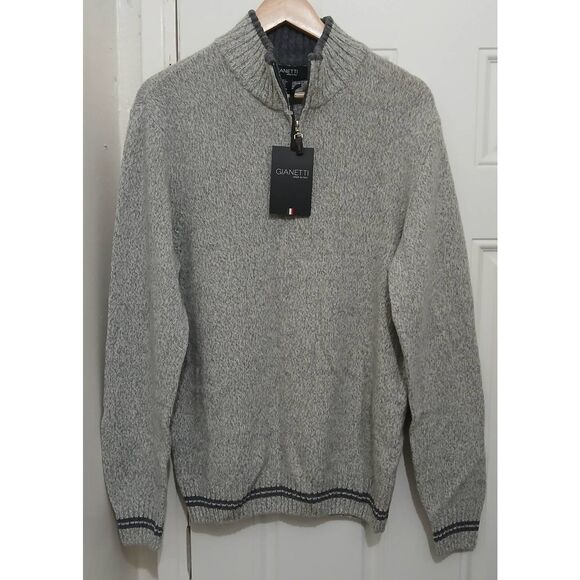 Gianetti mens large 1/4 zip Italian wool mockneck sweater gray - Picture 1 of 8